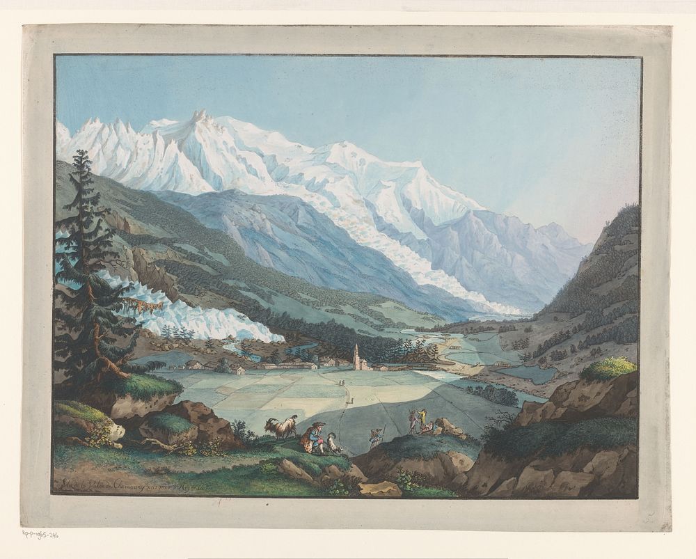 Gezicht op Chamonix aan de voet van de Mont-Blanc (1780) by Carl Ludwig Hackert