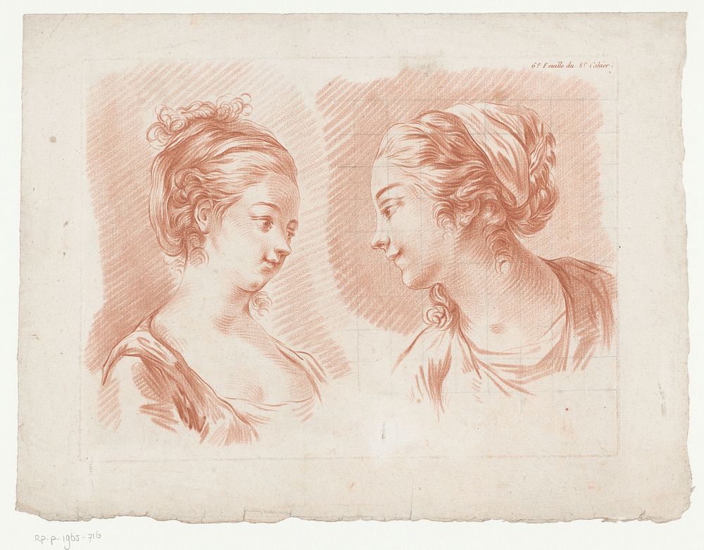 Twee vrouwenhoofden (1762 - 1793) by Jean François Janinet, Pierre Thomas Le Clerc and Louis Marin Bonnet