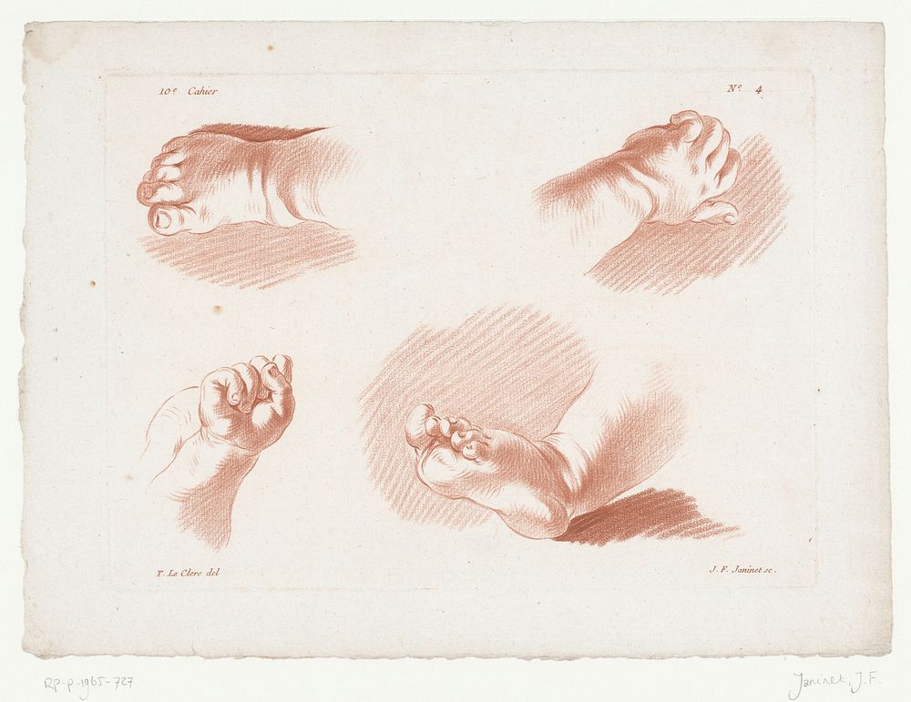 Twee kinderhanden en -voeten (1773 - 1777) by Jean François Janinet, Pierre Thomas Le Clerc, Charles Le Père and Pierre…