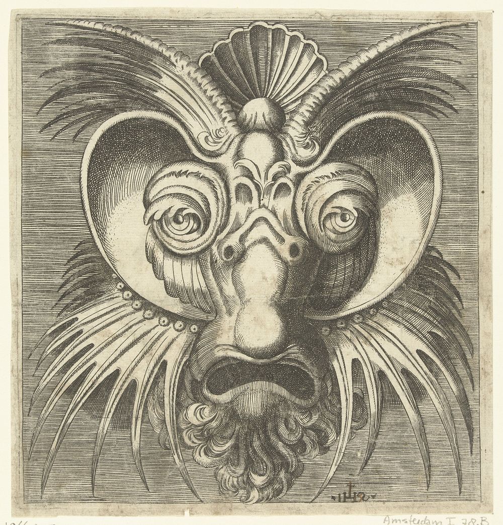 Masker met schotels rond de ogen en spits getande kuiven op de wangen en het voorhoofd (1560) by Monogrammist IHS and…