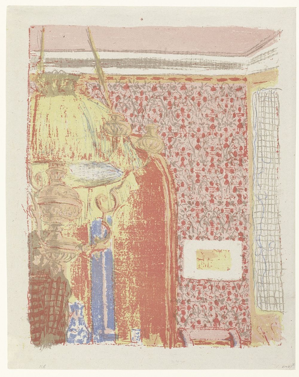 Interieur met roze behang en lamp (1899) by Édouard Vuillard and Henri Louis Ambroise Vollard