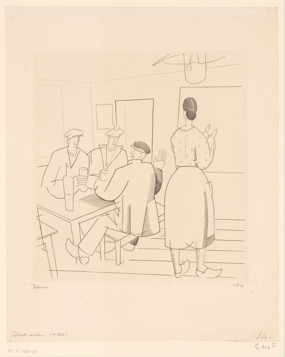 Caféinterieur met klanten en serveerster (1925) by Jean Emile Laboureur