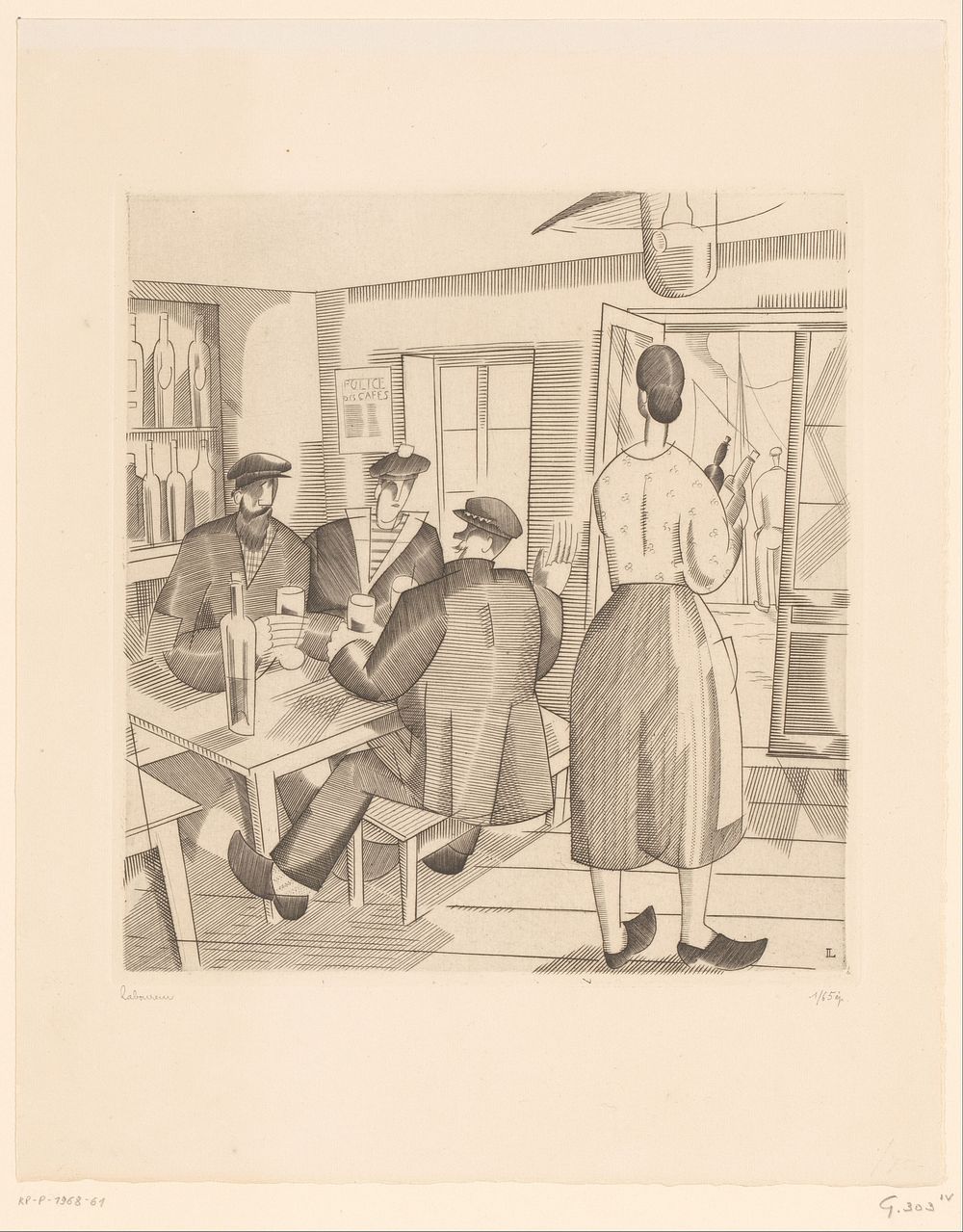 Caféinterieur met klanten en serveerster (1925) by Jean Emile Laboureur