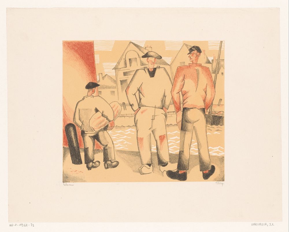 Drie vissers aan de kade (1924) by Jean Emile Laboureur