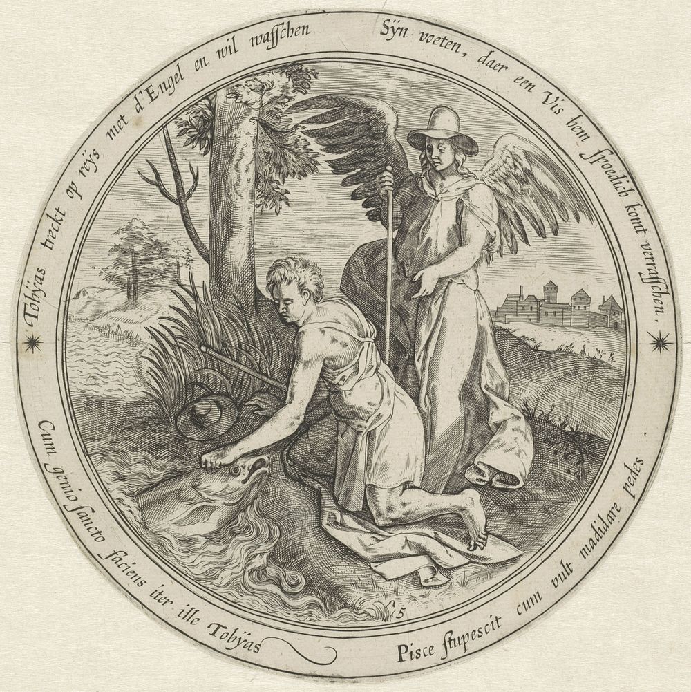 Tobias vangt de vis (1601 - 1652) by anonymous, Chrispijn van den Broeck and Claes Jansz Visscher II