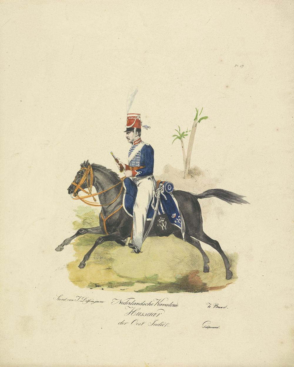 Huzaar van het Nederlands Indische leger, 1820-1825 (1825 - 1827) by Jean Baptiste Madou, J Delfosse and Willem Frederik…
