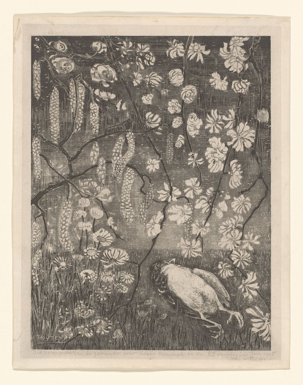 Dode vogel onder hazelaar- en kamperfoelietakken (1905) by Theo van Hoytema