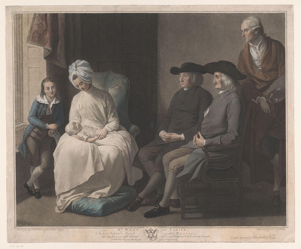 Portret van Benjamin West met zijn familie (1779) by Georg Siegmund Facius, Johann Gottlieb Facius, Benjamin West, John…