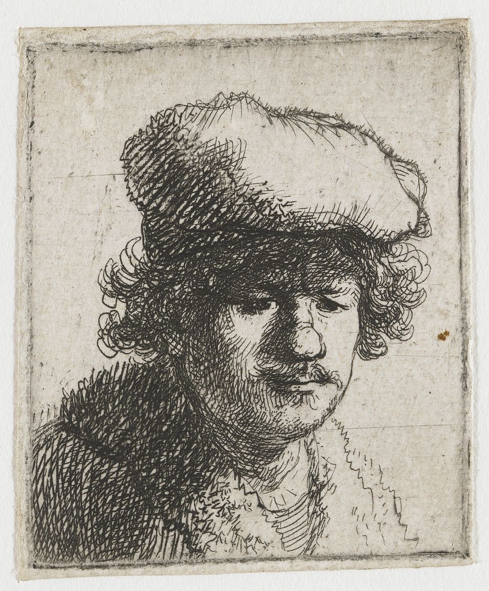 Self-portrait with cap pulled forward (c. 1630) by Rembrandt van Rijn and Rembrandt van Rijn