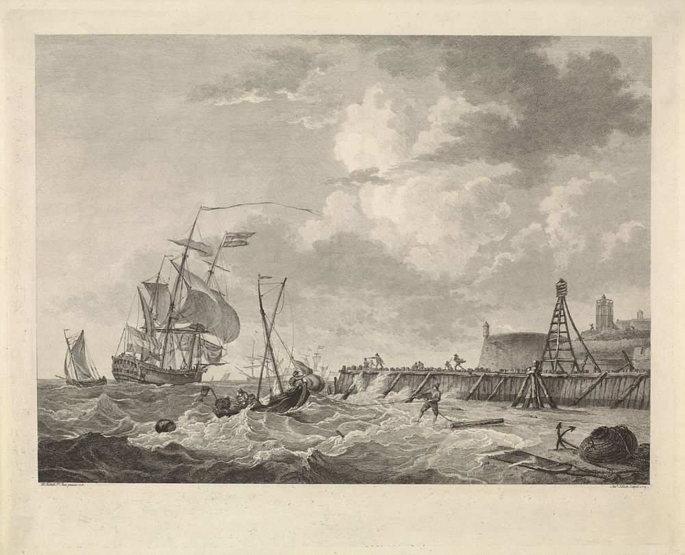 Schepen voor de kust bij Harlingen (1779) by Mathias de Sallieth and Hendrik Kobell