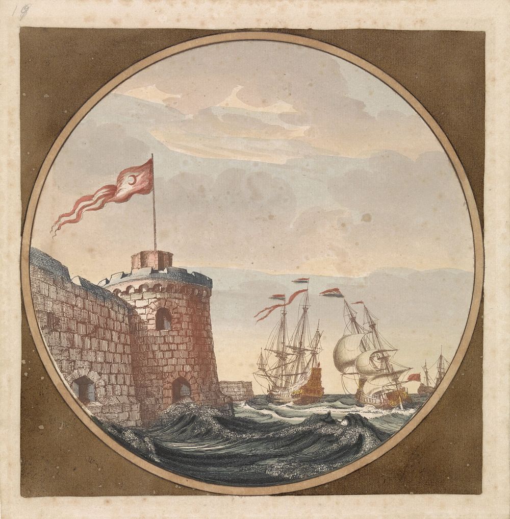 Schepen bij een bastion met Turkse vlag (1688 - 1698) by anonymous and Johan Teyler