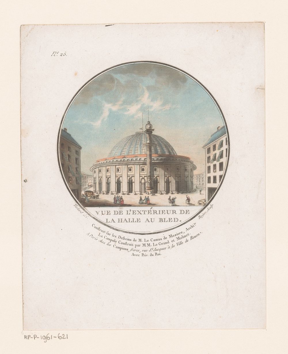 Gezicht op cirkelvormige hal voor maisopslag (c. 1789) by L Roger, Jean Testard, Le Campion Frères and Lodewijk XVI koning…