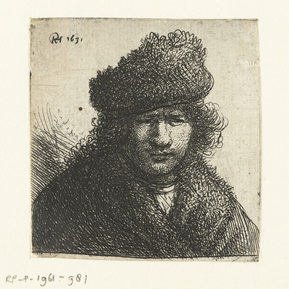 Self-portrait in a slant fur cap: bust (c. 1631) by Rembrandt van Rijn, Rembrandt van Rijn and Jan Gillisz van Vliet
