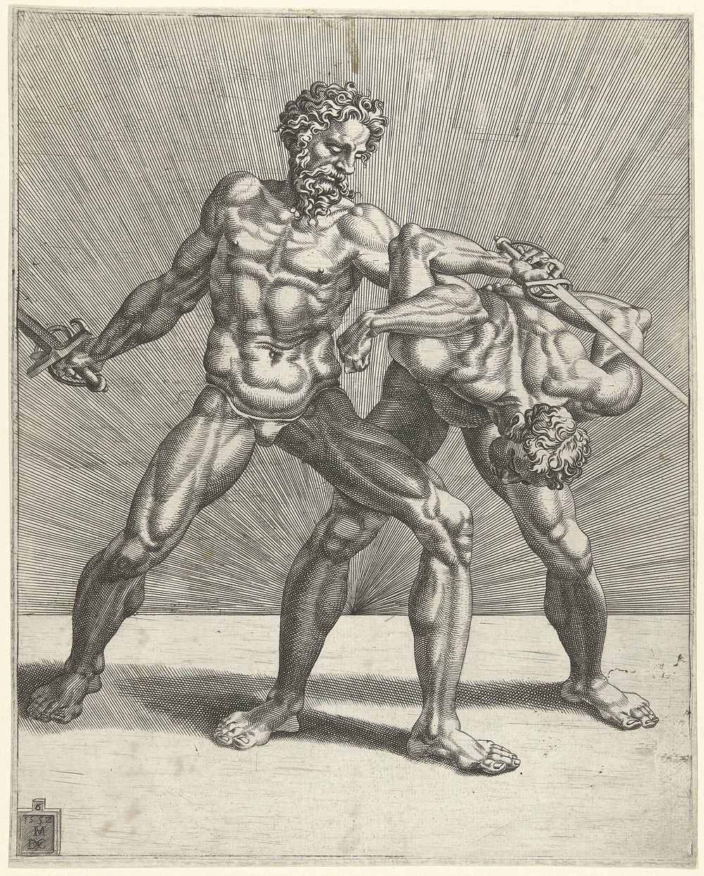 Twee zwaardvechters (1552) by Dirck Volckertsz Coornhert and Maarten van Heemskerck