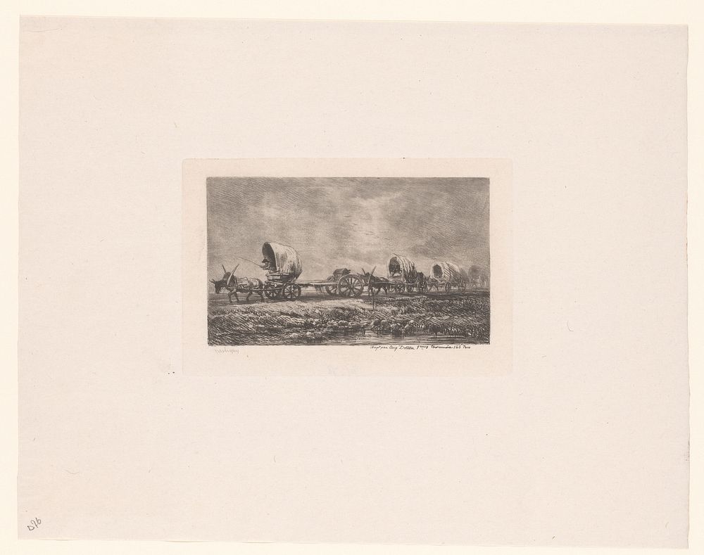 Landschap met stoet huifkarren (1850) by Charles François Daubigny and Auguste Delâtre