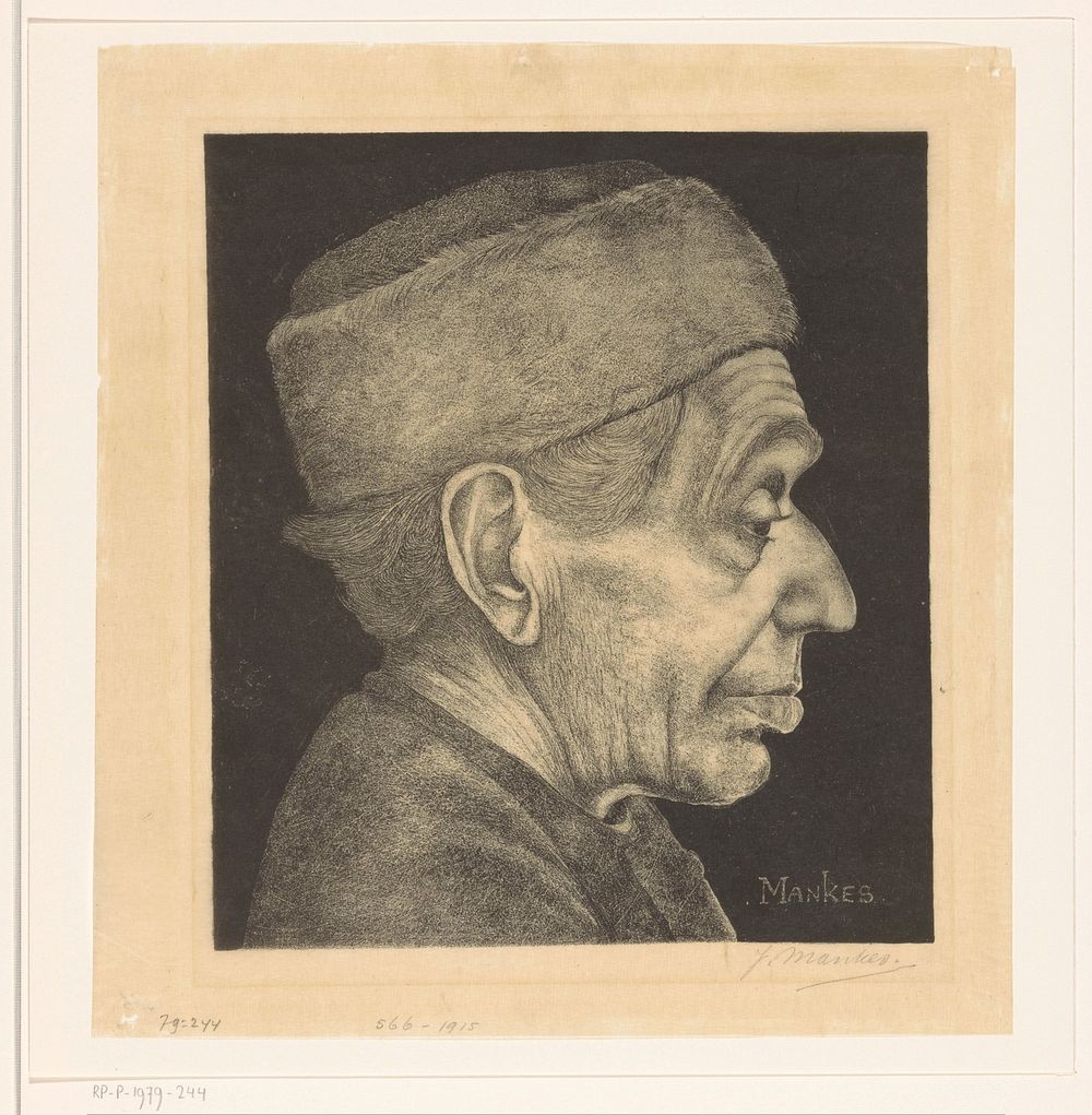 Portret van Douwe met muts (1914 - 1915) by Jan Mankes