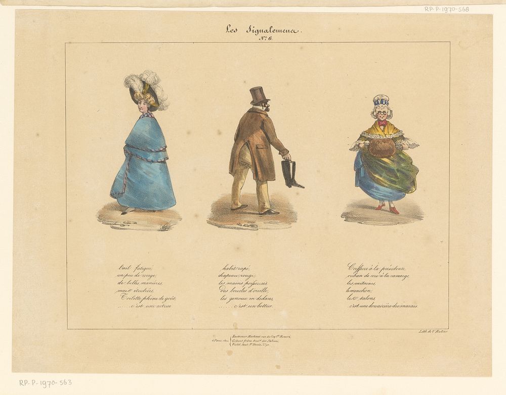 Twee vrouwen en een man en hun uiterlijke kenmerken beschreven (1829 - 1830) by Charles Philipon, Victor Ratier, Hautecoeur…