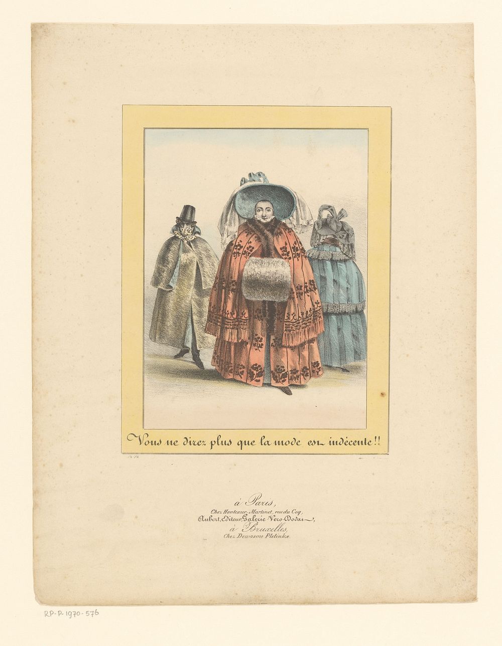 Twee vrouwen en een man in winterse mode (1829 - 1830) by Charles Philipon, Hautecoeur Martinet, Aubert and Cie and Antoine…