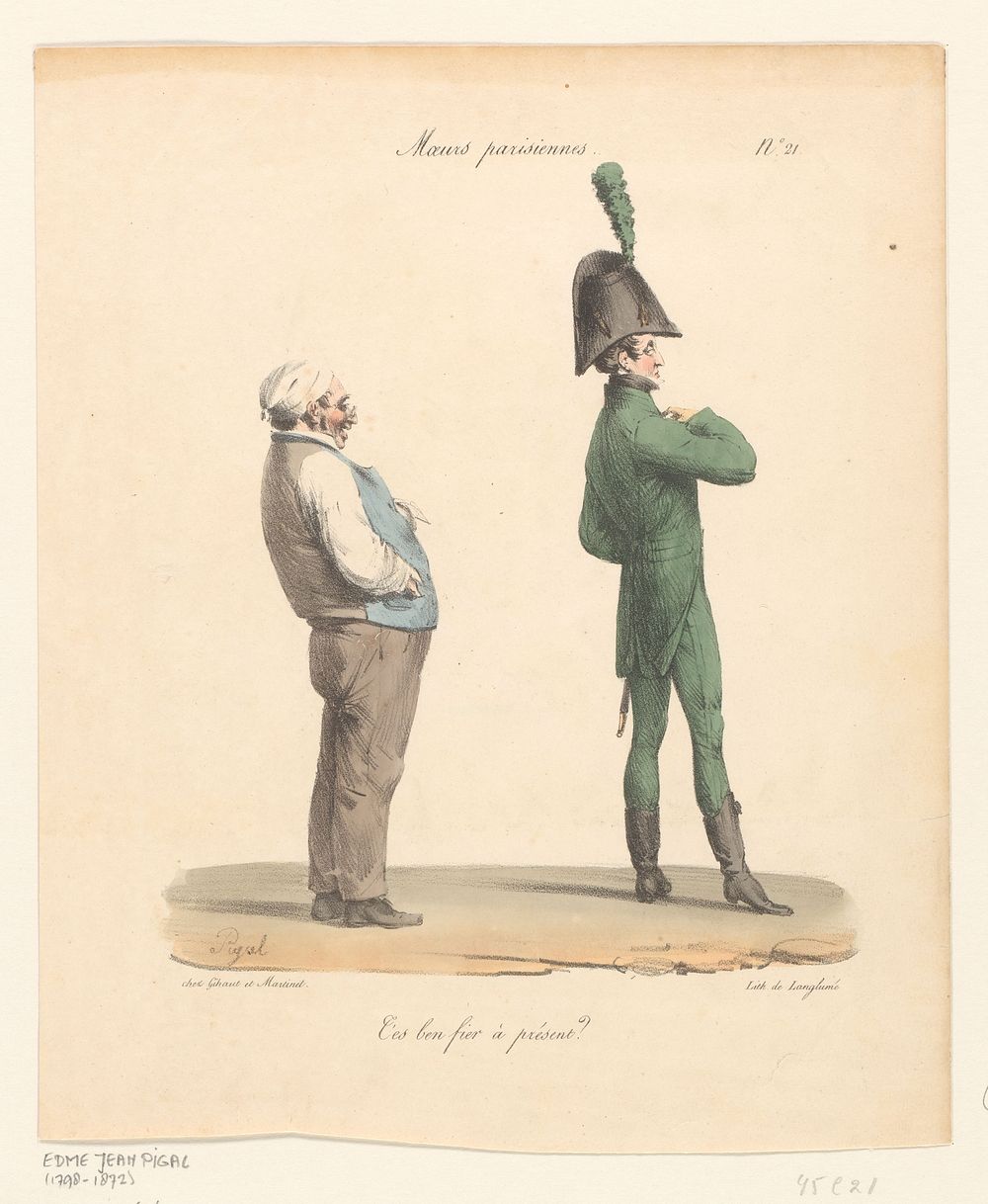 Oudere man lacht om het kostuum van jongere man (1825) by Edme Jean Pigal, Pierre Langlumé and Gihaut et Martinet