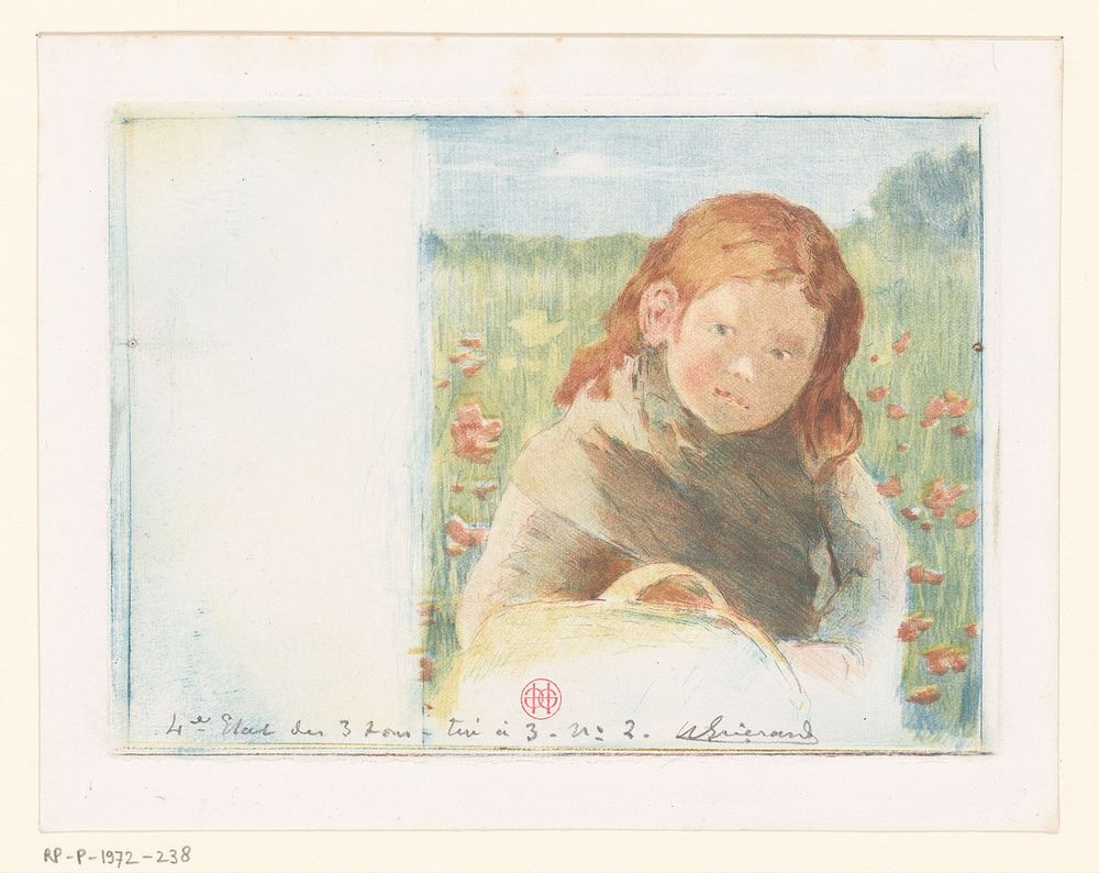 Meisje met mand in een bloemenweide (1856 - 1897) by Henri Charles Guérard