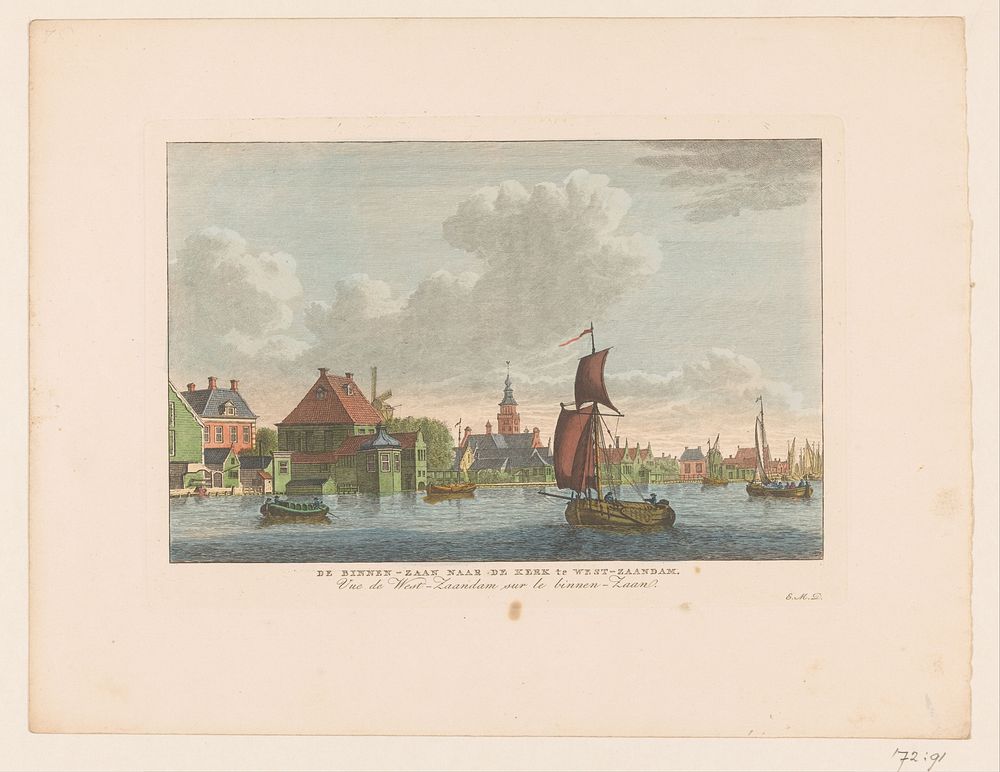 Gezicht op het dorp Westzaandam gezien over het water (1824 - 1825) by Carel Frederik Bendorp I, Jan Bulthuis and Evert…