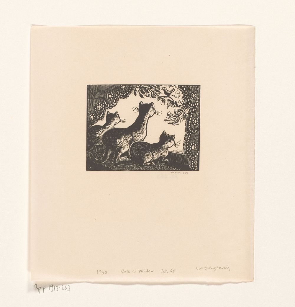 Drie katten in een raamkozijn (1903 - 1946) by Wanda Gág