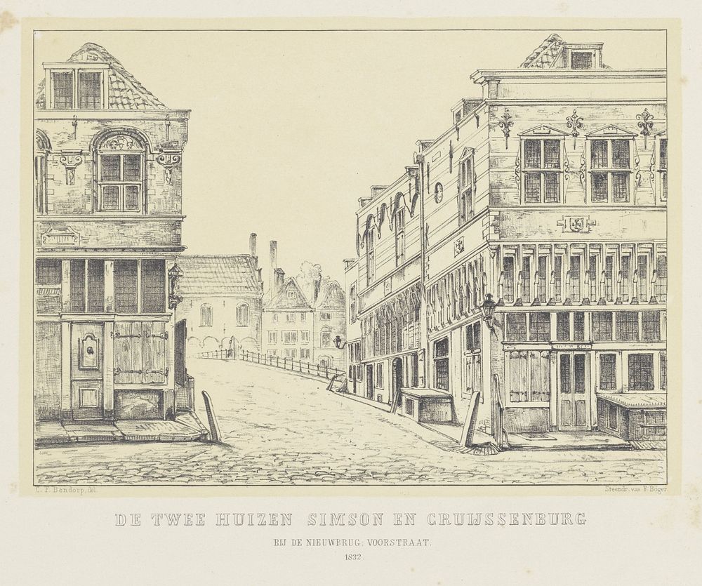Twee huizen bij de Nieuwere Voorstraat in Dordrecht (1872) by Carel Frederik Bendorp II, Frederik Böger and Frederik Böger