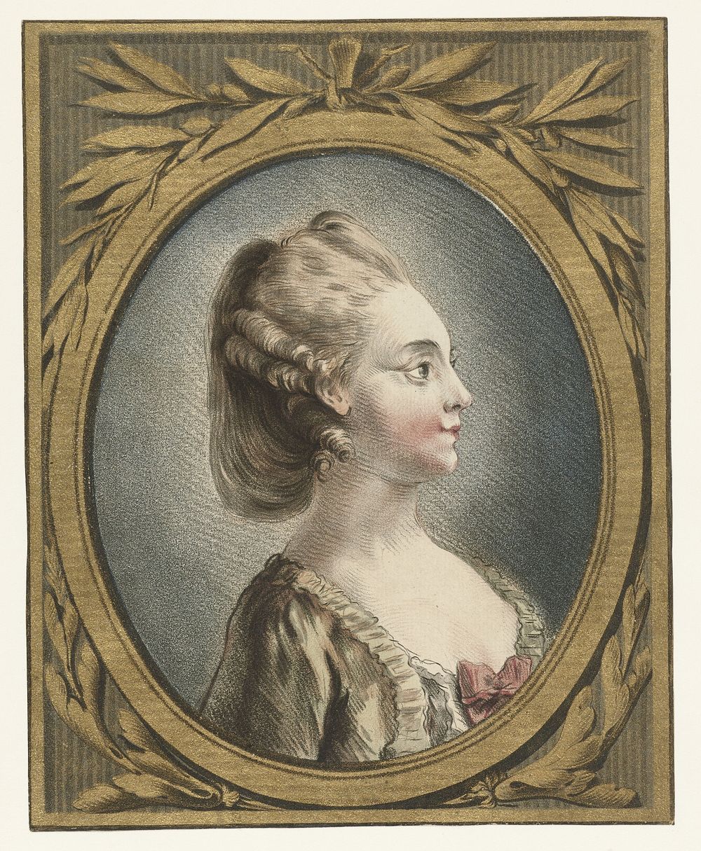 Portret van een jonge vrouw (1774 - 1793) by Louis Marin Bonnet, Pierre Thomas Le Clerc and Louis Marin Bonnet