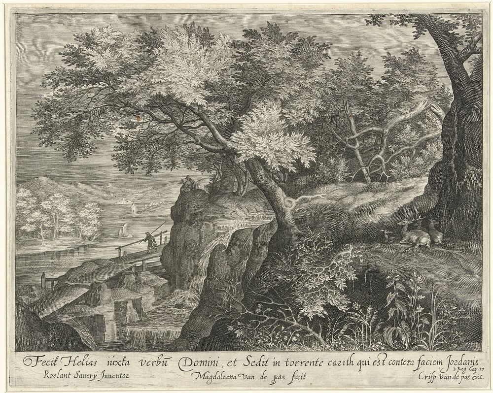 Elia rust uit op een rots langs de beek Kerit (1617 - 1634) by Magdalena van de Passe, Roelant Savery and Crispijn van de…