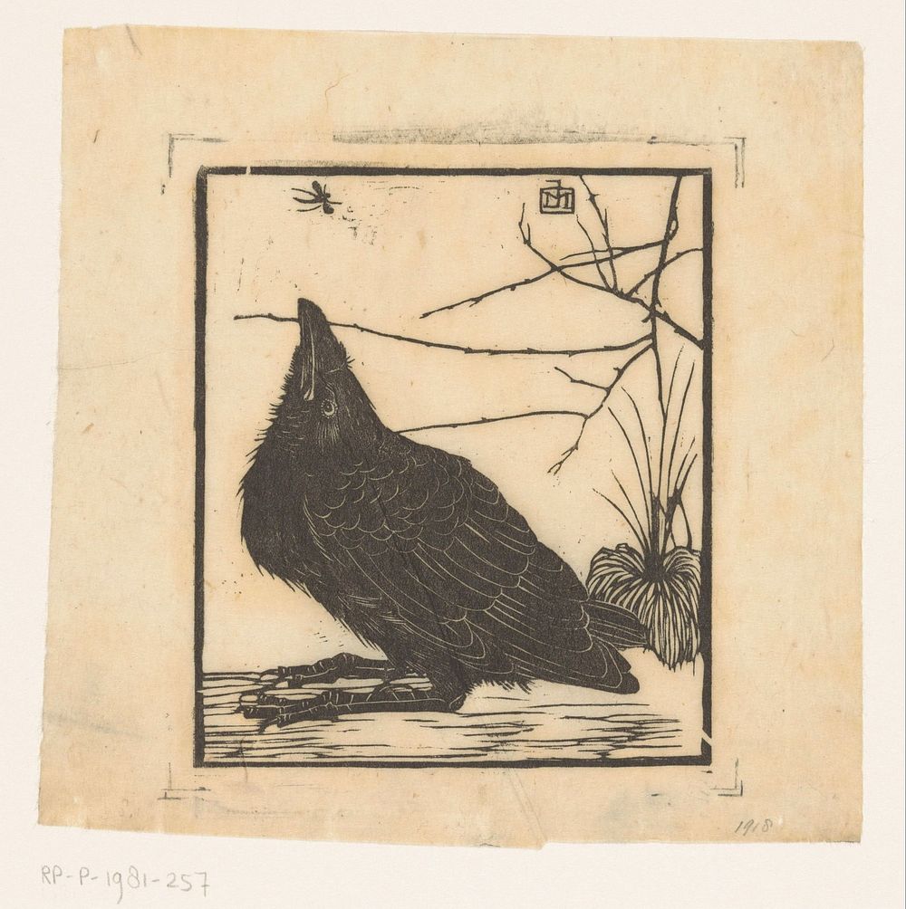 Kraai, omhoogkijkend naar mugje (1918) by Jan Mankes