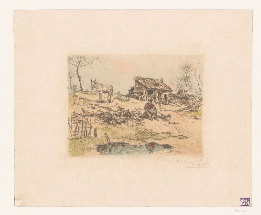 Landschap met man en ezel bij hut (1860 - 1924) by Jean François Raffaëlli