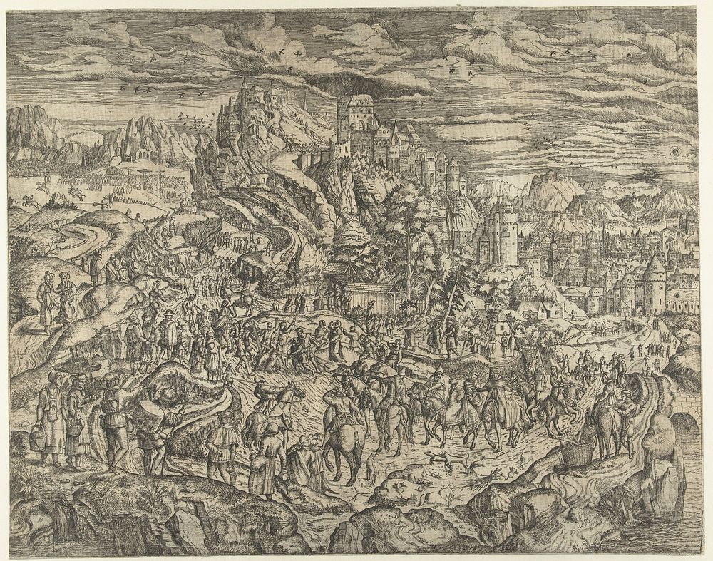 Landschap met Kruisdraging (1530 - 1560) by Herri met de Bles and Herri met de Bles