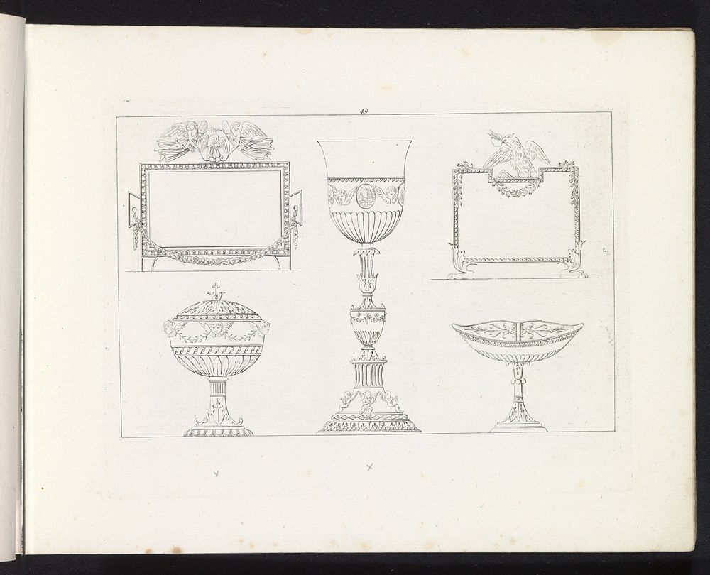 Twee haardschermen, een urn, een kelk en een schaal (1817) by Pietro Ruga, Lorenzo Roccheggiani and Pietro and Giuseppe…