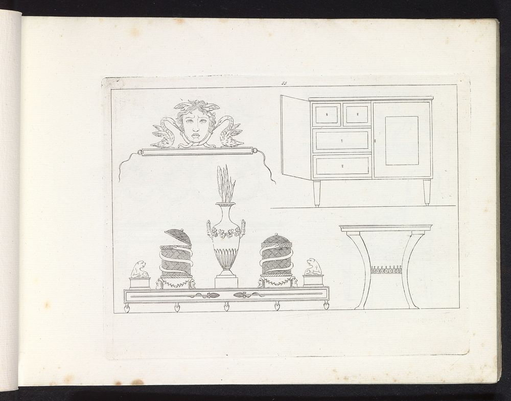 Masker, kast, urnen, vaas en tafel (1817) by Pietro Ruga, Lorenzo Roccheggiani and Pietro and Giuseppe Vallardi