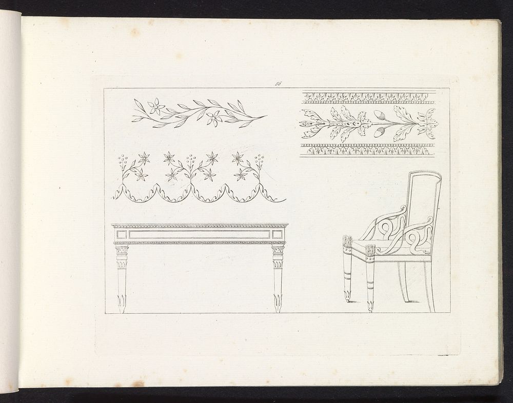 Stoel, tafel en drie ornamentele randen (1817) by Pietro Ruga, Lorenzo Roccheggiani and Pietro and Giuseppe Vallardi