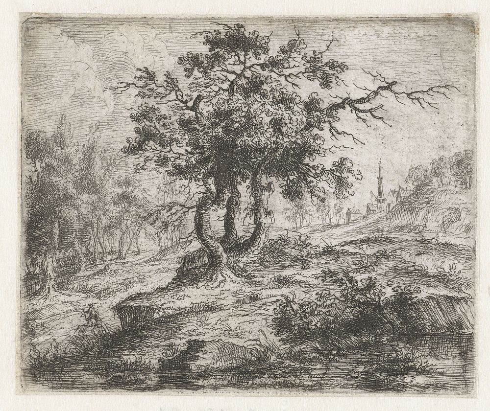 Landschap met drie bomen op een heuvel (1605 - 1673) by Lucas van Uden and Lucas van Uden