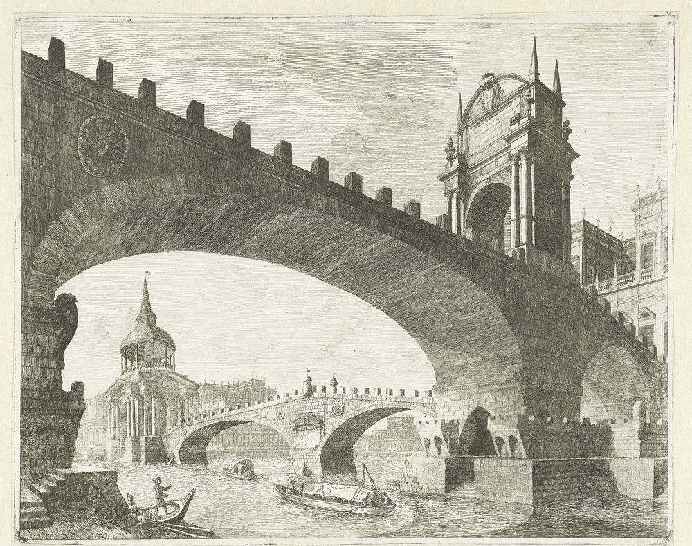Twee bruggen over een rivier (1771 - 1781) by Vincenzo Mazzi and Vincenzo Mazzi