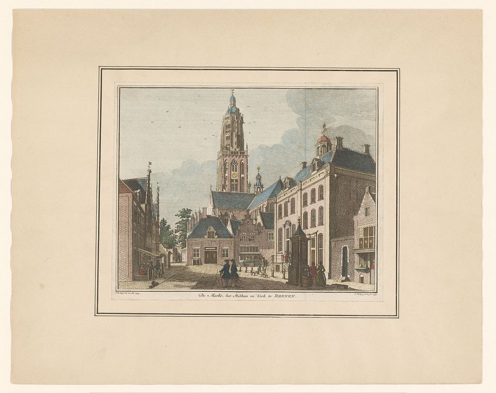 Gezicht op de markt, het stadhuis en de Cunerakerk te Rhenen (1772) by Caspar Jacobsz Philips and Jan de Beijer