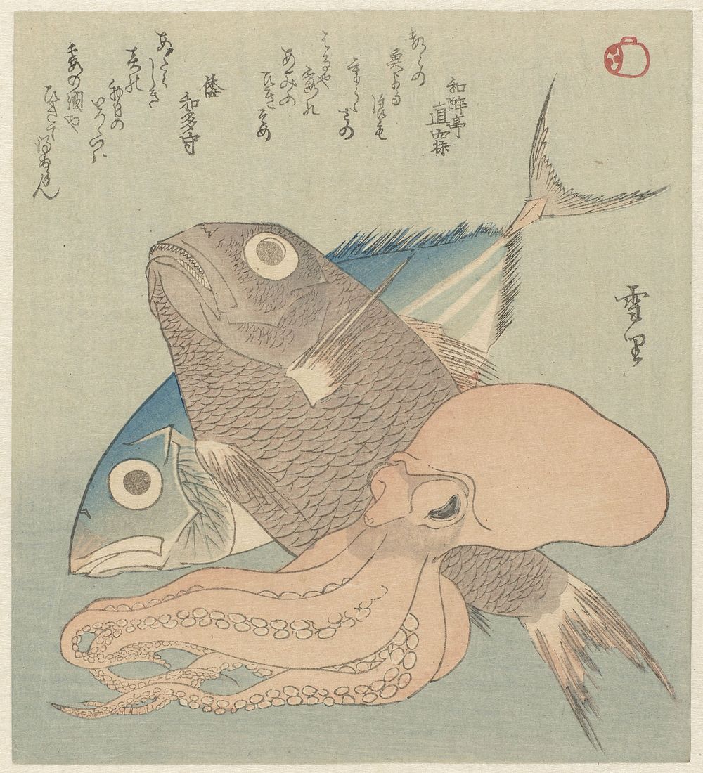 Stilleven van tonijn, karper en inktvis (c. 1890 - c. 1900) by Setsuri