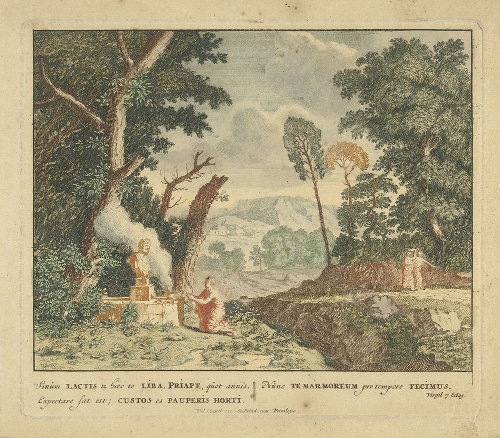 Een vrouw brengt een offer aan Priapus (1666 - 1706) by Jan van Call I and Pieter Schenk I