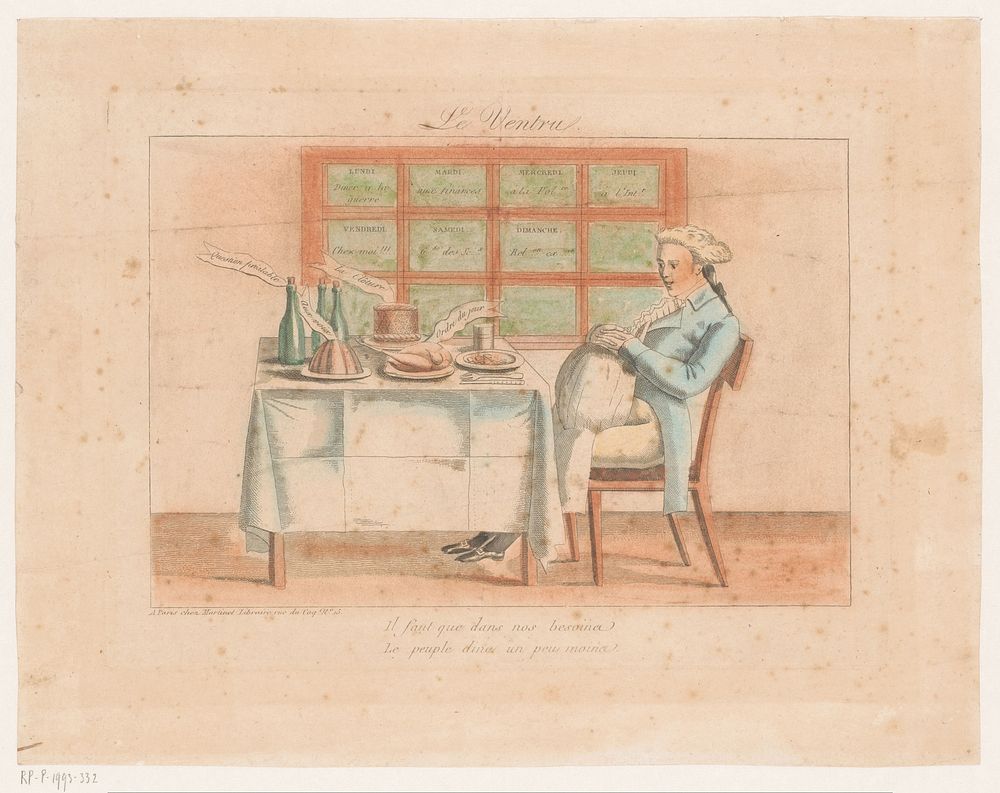 Man met dikke buik aan een gedekte tafel (1720 - 1799) by anonymous and Aaron Martinet