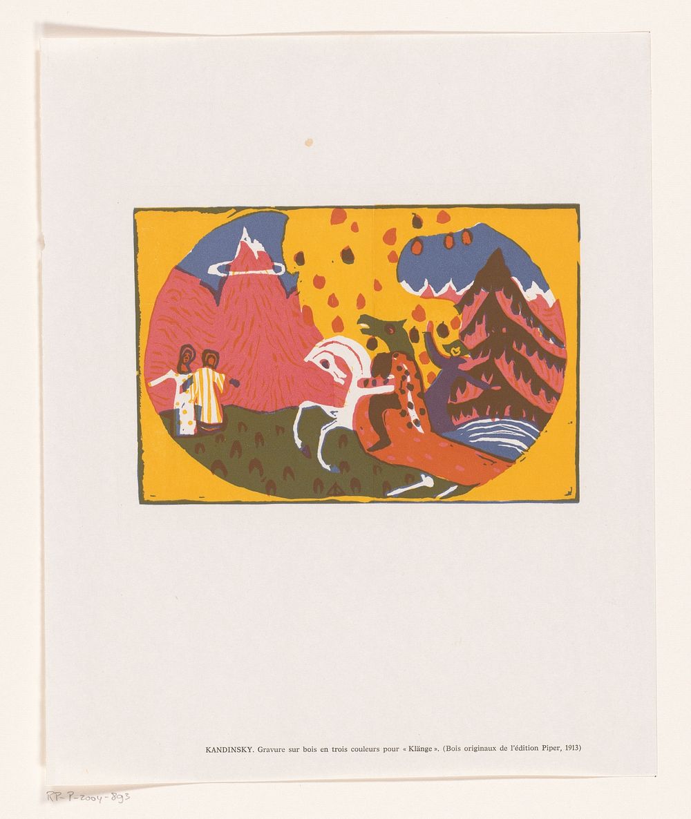 Reproductie van: Landschap met figuren en een ruiter met monsterkop (1966) by anonymous and Vasili Vassileevich Kandinsky