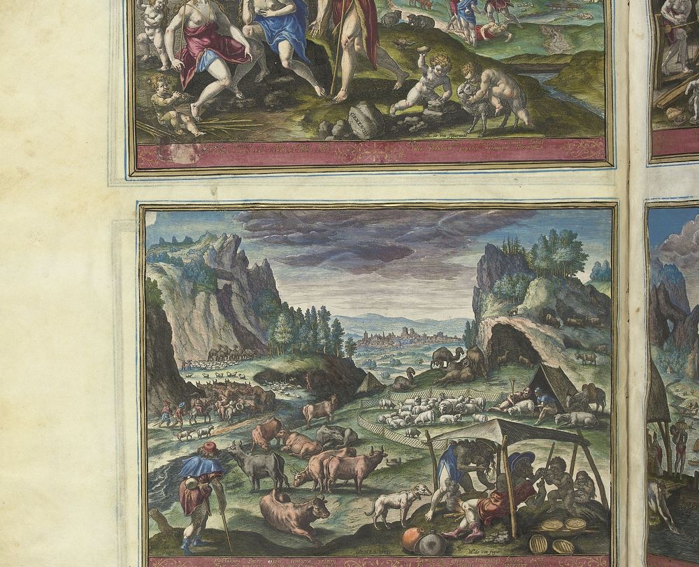 Jabal en zijn gezin rusten bij het vee (1583) by Johann Sadeler I, Maerten de Vos, Johann Sadeler I, Johann Sadeler I and…