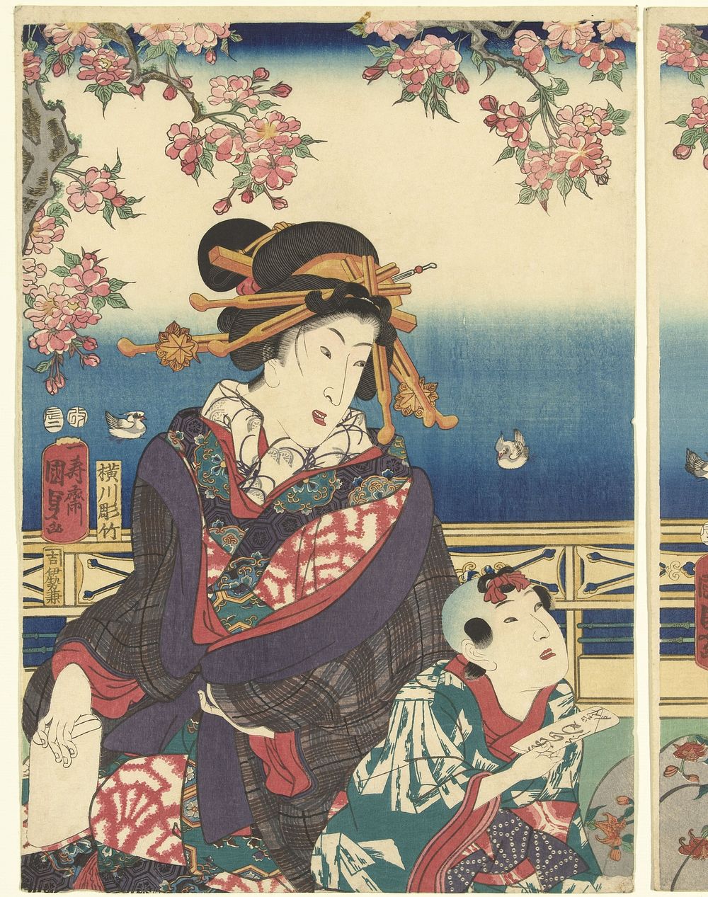 Voorspoed in de bergen langs de Sumida rivier (1856) by Kunisada II  Utagawa, Yokogawa Takejiro and Iseya Kanekichi
