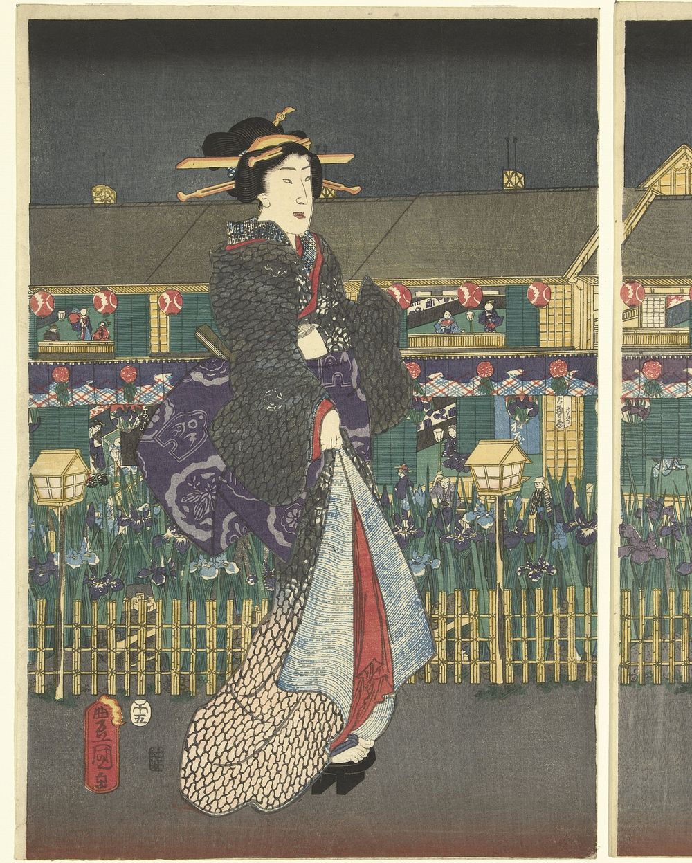 Irissen in volle bloei (1858) by Utagawa Kunisada I and Tsujiya Yasubei