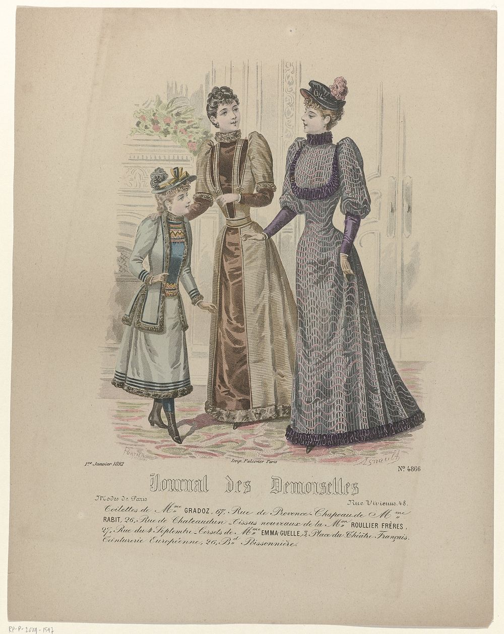 Journal des Demoiselles, 1 janvier 1892, No. 4866 : Toilettes de Mme Gradoz (...) (1892) by A Portier and Falconer