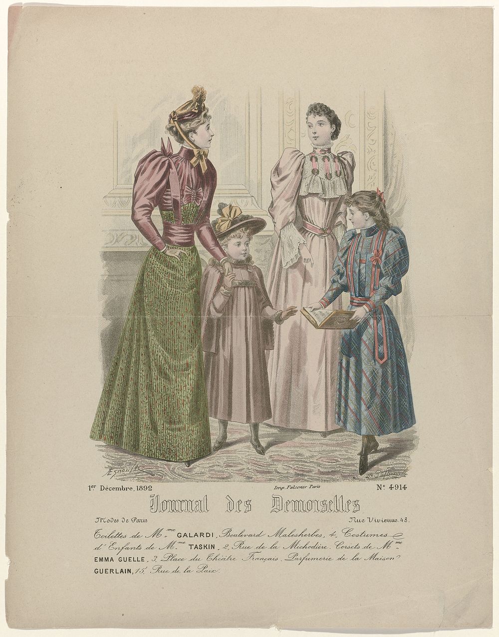 Journal des Demoiselles, 1 décembre 1892, No. 4914 : Toilettes de Mme Galard (...) (1892) by P Deferneville, Esnault and…