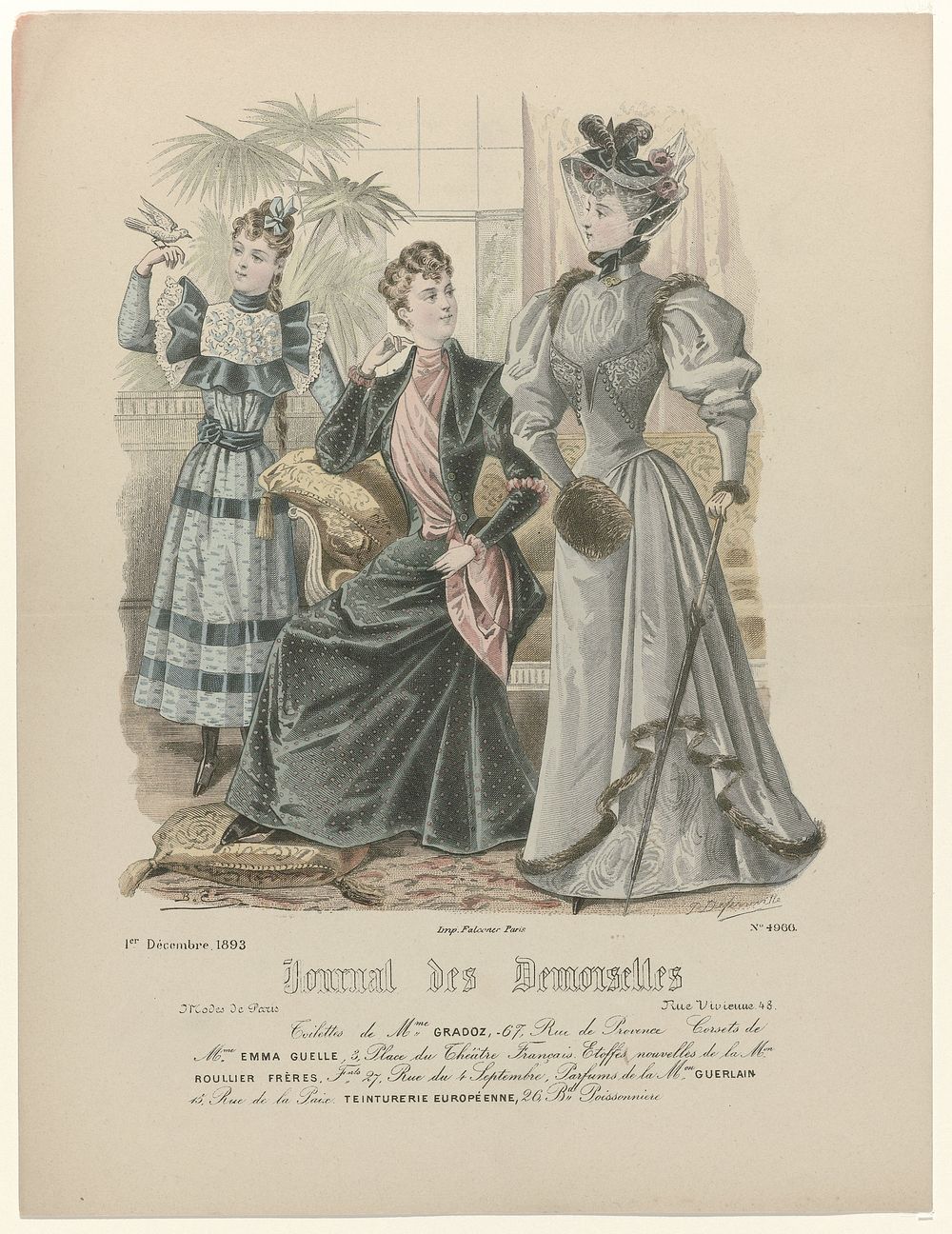 Journal des Demoiselles, 1 décembre 1893, No. 4966 : toilettes de Mme Gradoz (...) (1893) by P Deferneville, Monogrammist BC…