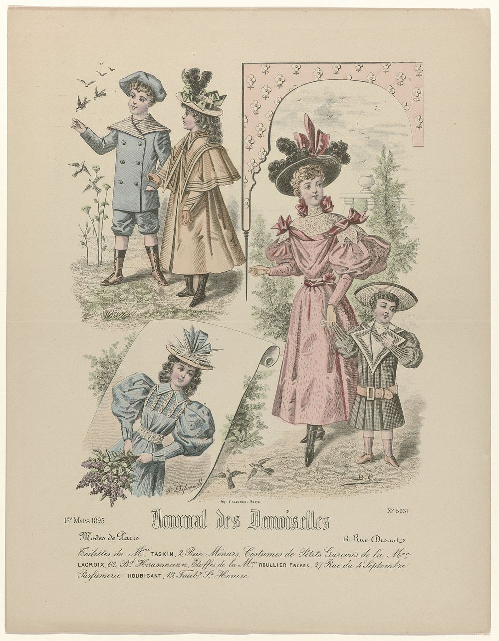 Journal des Demoiselles, 1 mars 1895, No. 5031 : Toilettes de Mme Taskin (...) (1895) by P Deferneville, Monogrammist BC and…