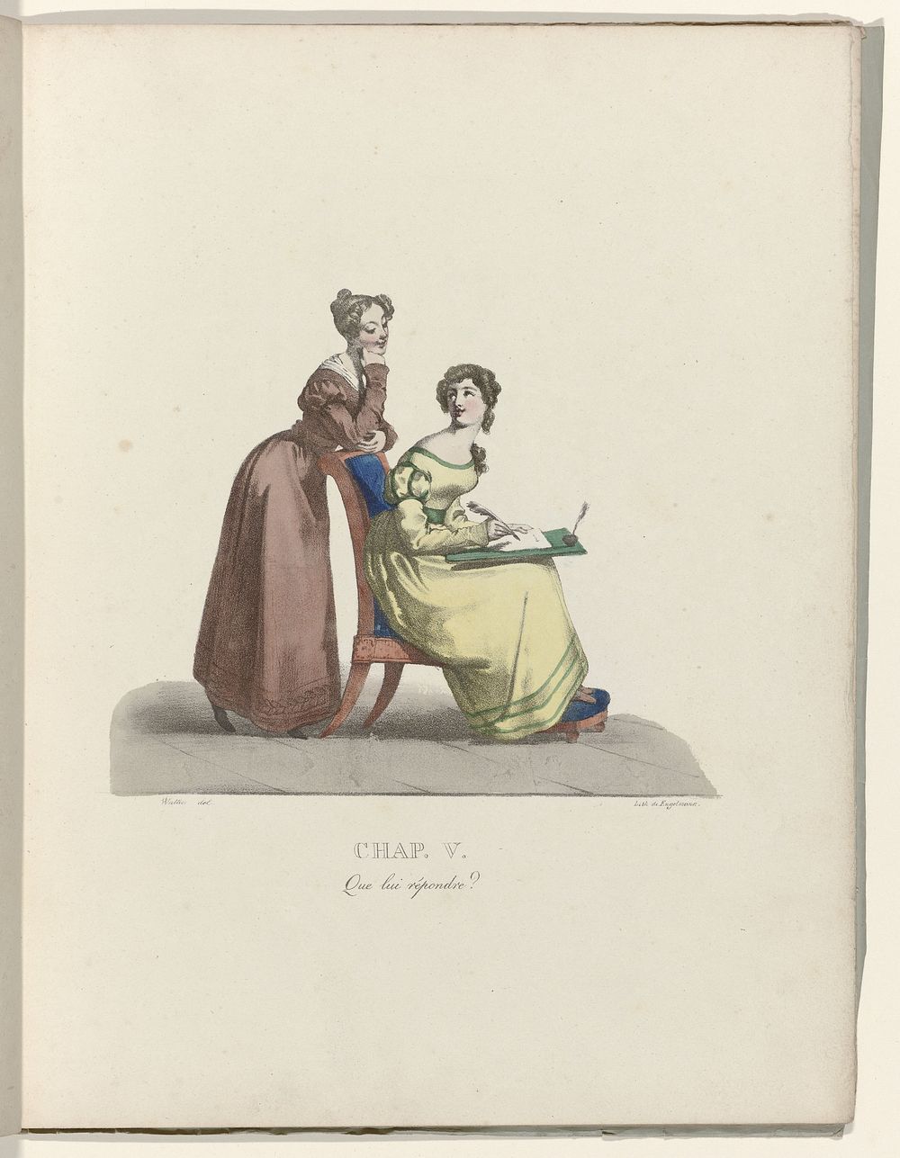 La Né d'une Modiste, 1828 : Chap. V: Que lui répondre ? (c. 1828) by Gottfried Engelmann and Wattier